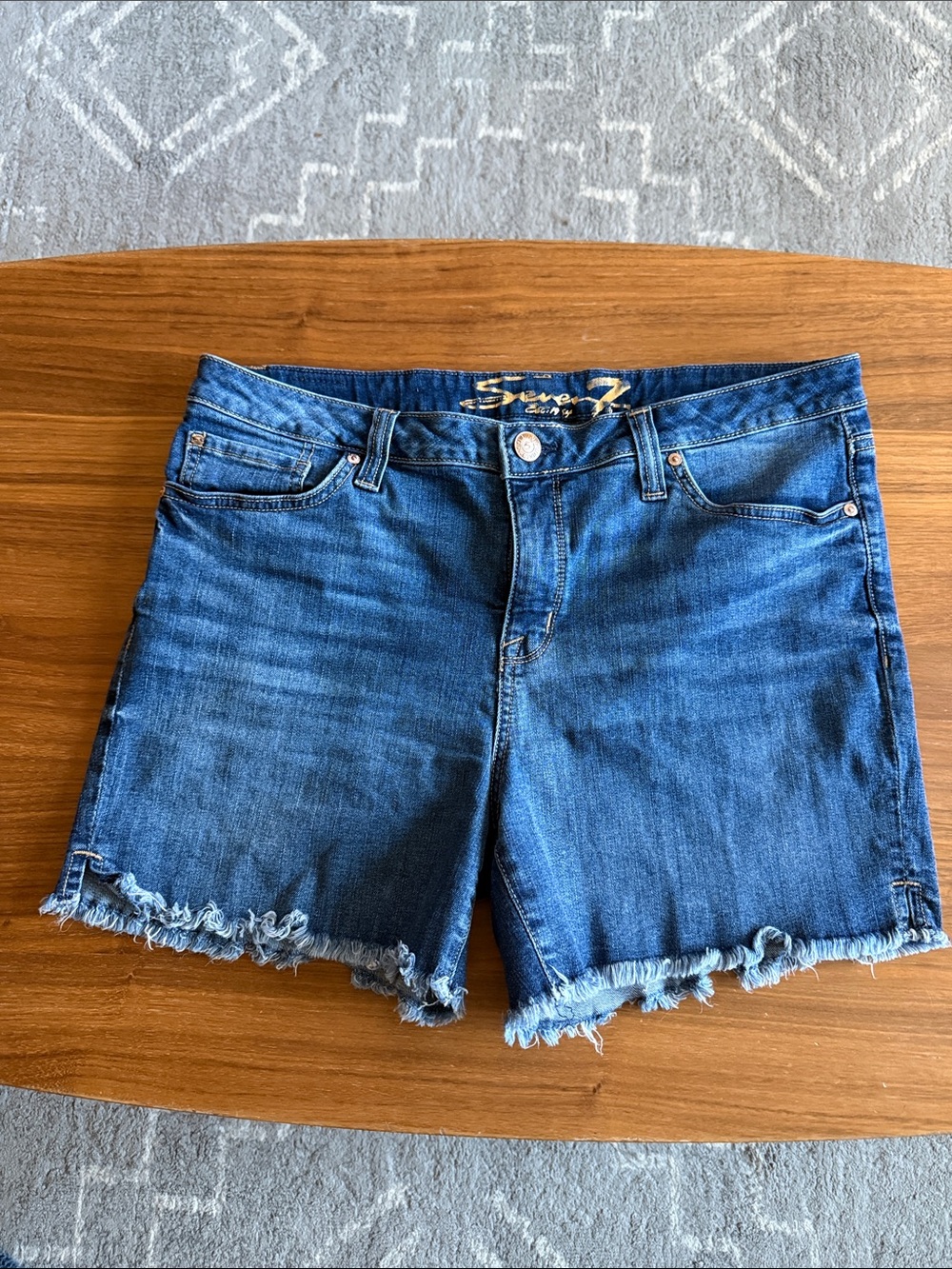 Seven7 Women's Blue Frayed Hem - Cutoff Denim Shorts - Size 12